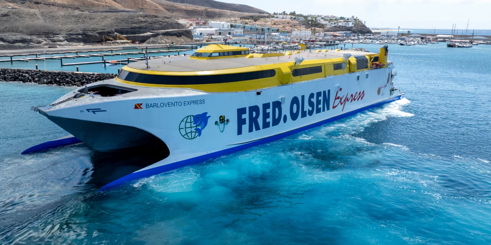 Barlovento Express fast ferry departing from the port of Morro Jable in Fuerteventura