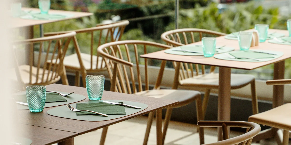 Detail of the tables and chairs on La Zula's terrace