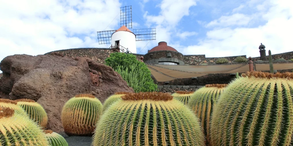 Jardín de Cactus en Lanzarote con especies variadas y diseño de César Manrique