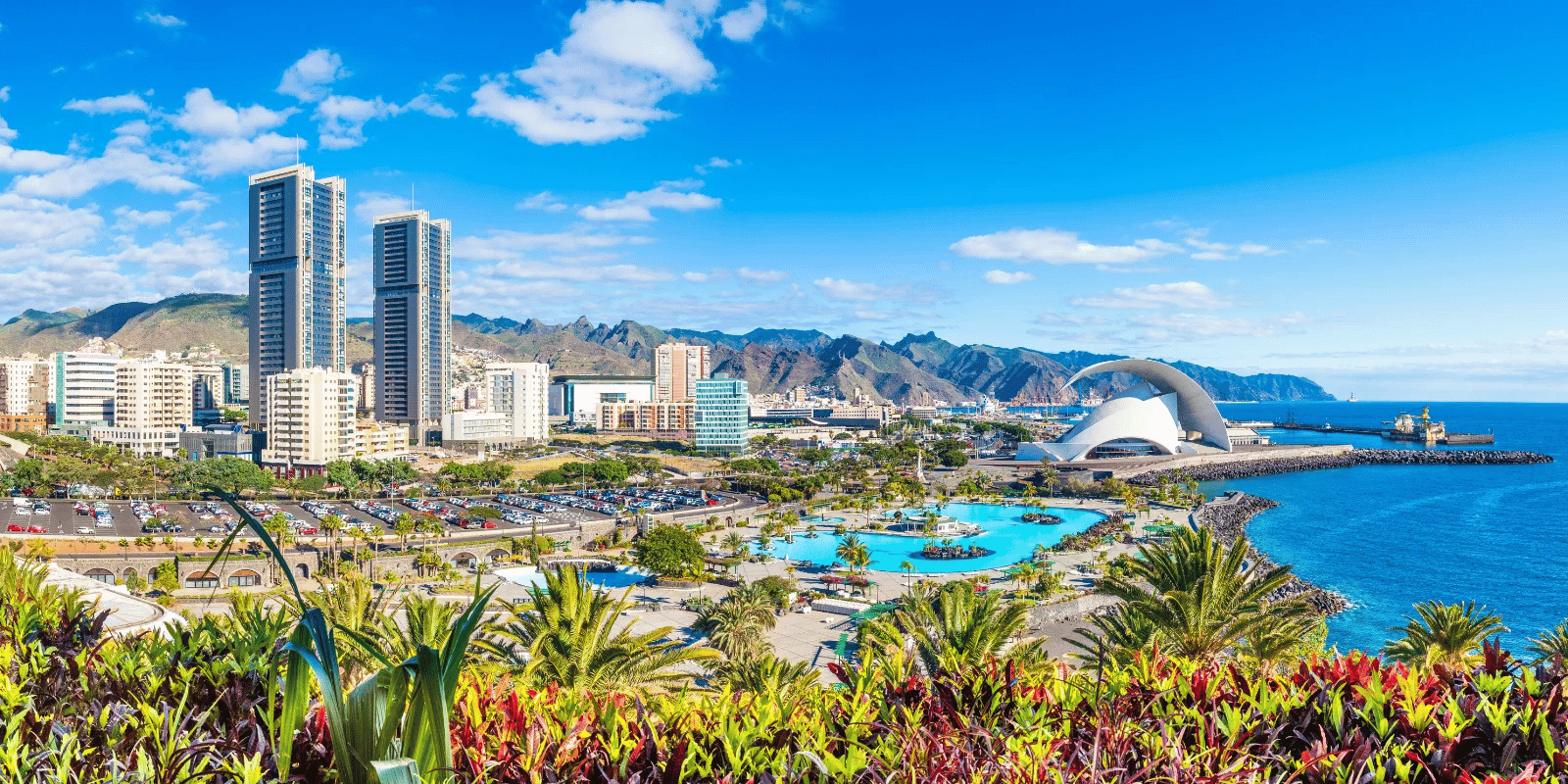 Santa Cruz de Tenerife con puerto, edificios históricos y vida urbana