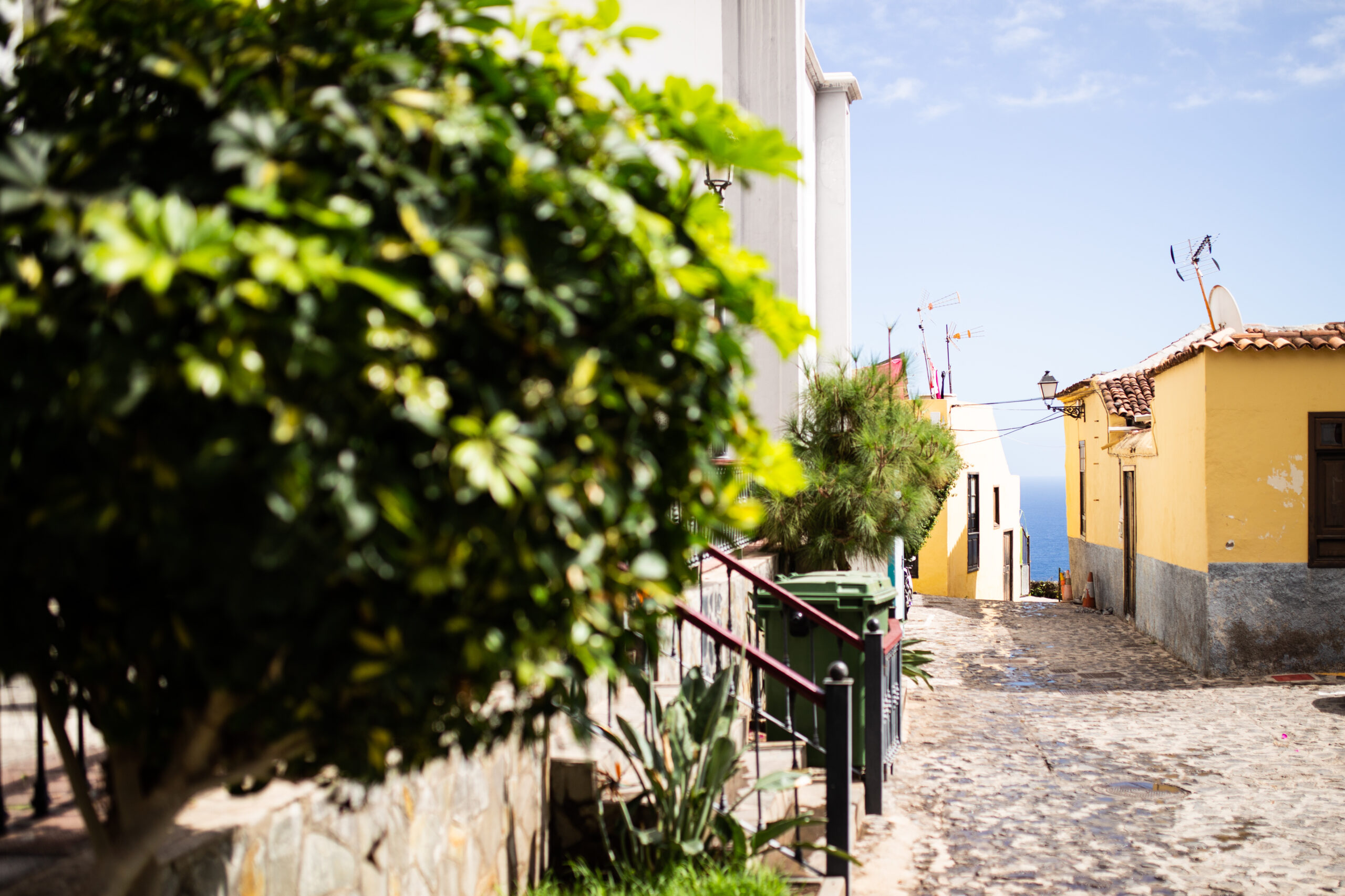 Fachada y entrada de la Casa del Pintor José Aguiar en Agulo, La Gomera, con detalles de arte y arquitectura tradicional.