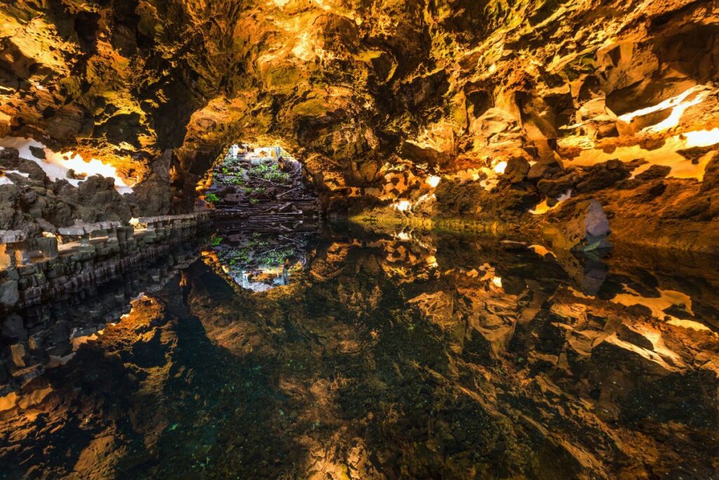 Imagen del interior de los Jameos del Agua con lago subterráneo